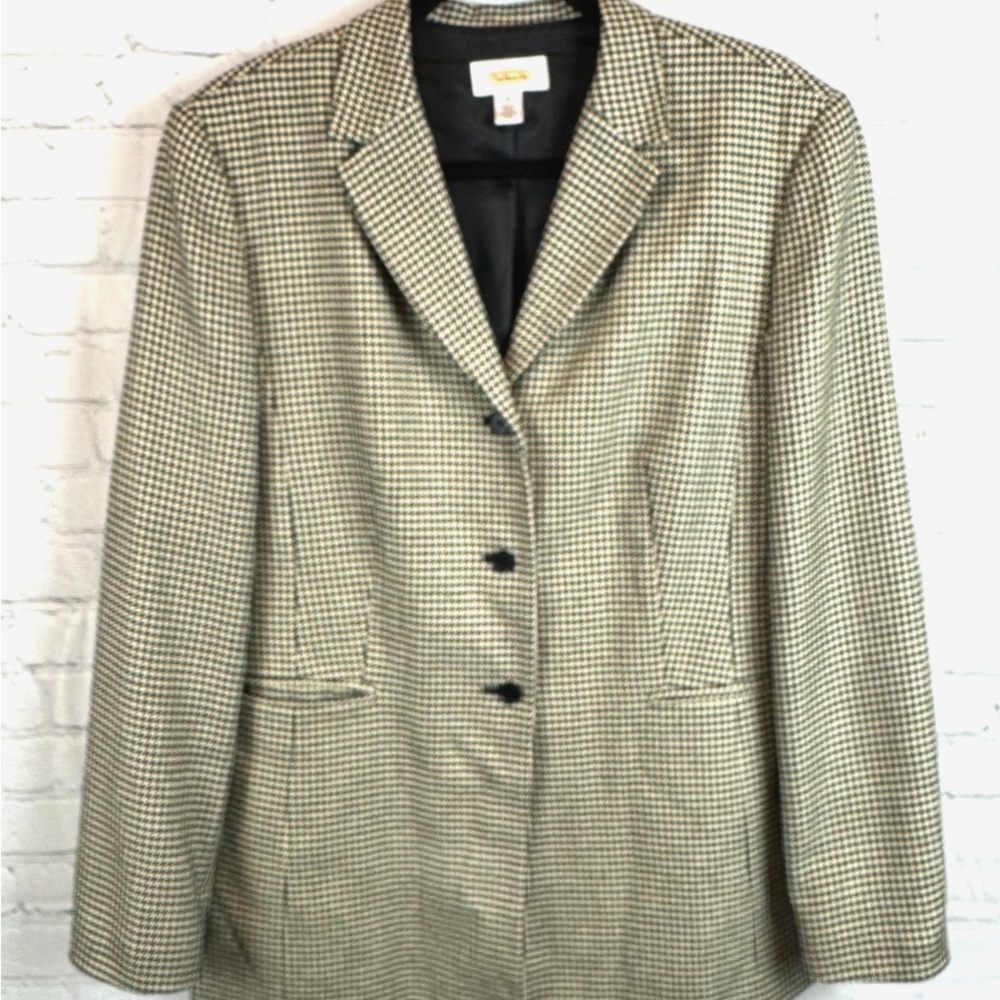 Talbots Black and Cream Checkered Blazer Size 12